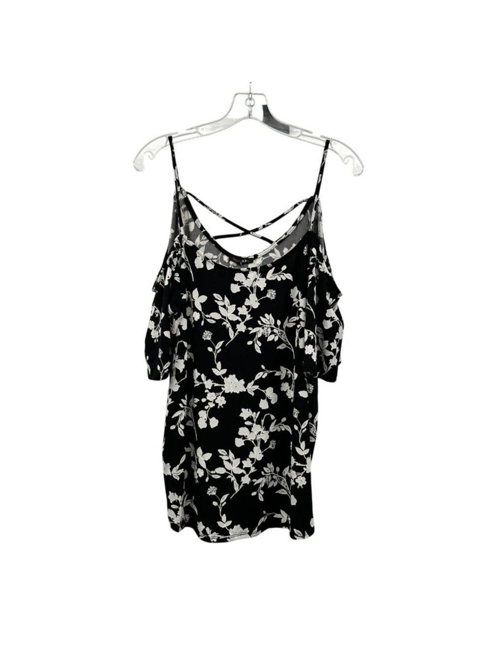 Paper Moon Cold Shoulder Top Short Sleeve Floral Black/White Size 2X